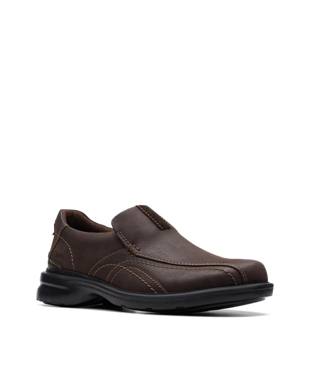 NWT Clarks Men's Gessler Step Smooth Leather Slip-On Loafers, Dark Brown, 7.5US